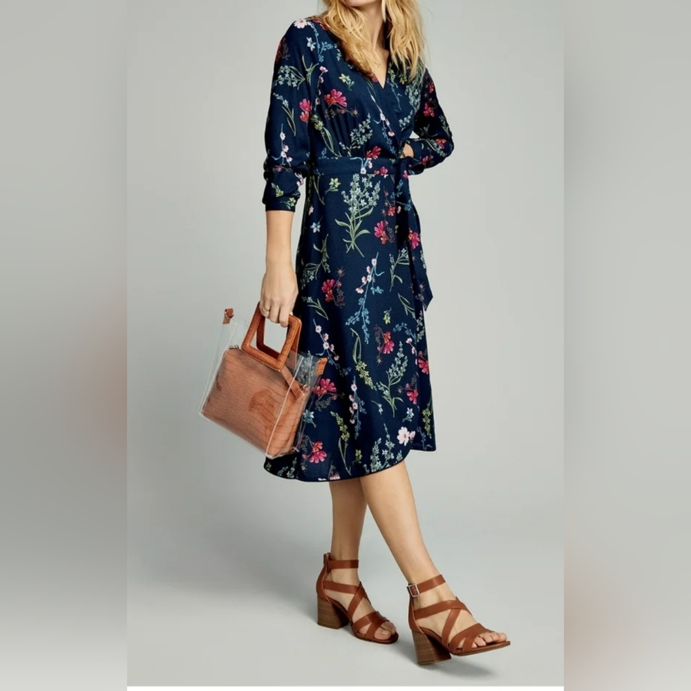 Time&Tru Floral Wrap Around Midi Dress